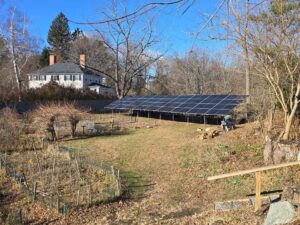 solar panel installation in yard of First Parish Church in Newbury, MA.